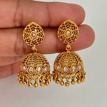Gold Plated Polki Earrings/Polki Jhumka/Indian Earrings/pearl Earrings/Pakistani Earrings/Punjabi Earrings/Long chandelier/Wedding/Bridal