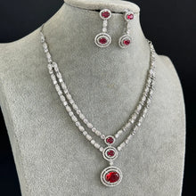 Ruby CZ diamond necklace, American Diamond wedding necklace, Cz jewelry, Indian, Pakistani, Punjabi wedding jewelry, Bridal necklace