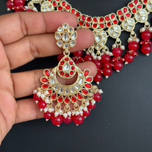 Red Pearl Kundan Necklace, Kundan jewelry, Indian Pakistani Wedding Jewelry