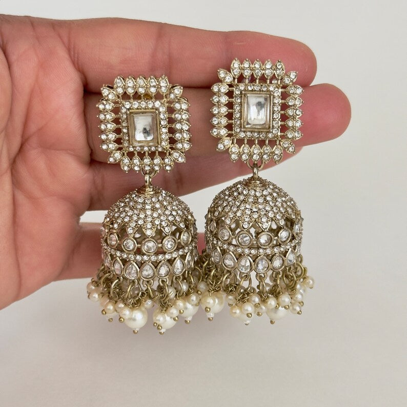 Antique Polki kundan Jhumka/stone Jhumka/Indian Jewelry/Pakistani Jewelry/Punjabi Jewelry/Statement earrings/Bridal earring/Indian wedding