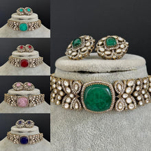 Green Doublet Victorian Sabyasachi-inspired Moissanite polki Kundan choker Necklace, Indian Bridal Jewelry ,Bollywood Sabyasachi Necklace
