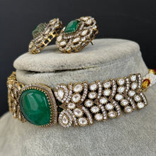 Green Doublet Victorian Sabyasachi-inspired Moissanite polki Kundan choker Necklace, Indian Bridal Jewelry ,Bollywood Sabyasachi Necklace