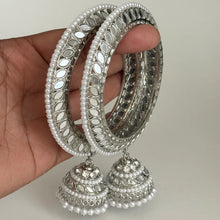 Bollywood Style Silver Mirror Pearl Bangles Set/Punjabi Mirror chuda bangles set/Bridal bangles/Statement/Indian Wedding /Chuda Set
