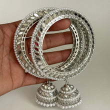 Bollywood Style Silver Mirror Pearl Bangles Set/Punjabi Mirror chuda bangles set/Bridal bangles/Statement/Indian Wedding /Chuda Set