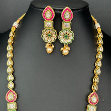 RubyGreen Kundan Meenakari Long Necklace set/Indian Jewelry/Gold Long necklace/Rani haar/Indian wedding /Bridal necklace Bollywood necklace