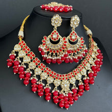 Red Pearl Kundan Necklace, Kundan jewelry, Indian Pakistani Wedding Jewelry