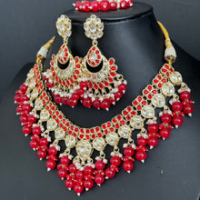 Red Pearl Kundan Necklace, Kundan jewelry, Indian Pakistani Wedding Jewelry