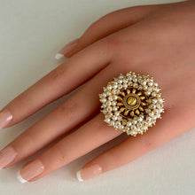 Oversized Statement Gold Pearl Ring/Adjustable Ring/ Indian Ring/Pakistani Jewelry/ Indian Jewelry/ Bollywood Jewelry/Indian Wedding jewelry