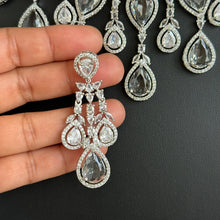 Silver CZ Diamond necklace with Earrings/CZ Stones Necklace Set/Elegant/Unique Jewelry/Indian/Pakistani/Bollywood
