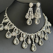 Silver CZ Diamond necklace with Earrings/CZ Stones Necklace Set/Elegant/Unique Jewelry/Indian/Pakistani/Bollywood