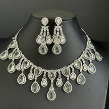 Silver CZ Diamond necklace with Earrings/CZ Stones Necklace Set/Elegant/Unique Jewelry/Indian/Pakistani/Bollywood