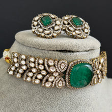 Green Doublet Victorian Sabyasachi-inspired Moissanite polki Kundan choker Necklace, Indian Bridal Jewelry ,Bollywood Sabyasachi Necklace