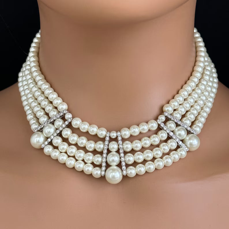 White Pearl CZ choker set/American Diamond Necklace Set/Statement Necklace/Elegant Jewelry/Indian Jewelry/Indian Wedding/bridal