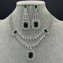 Emerald CZ diamond bridal necklace, American Diamond wedding necklace, Cz jewelry, Indian, Pakistani, Punjabi wedding jewelry