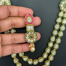 RubyGreen Kundan Meenakari Long Necklace set/Indian Jewelry/Gold Long necklace/Rani haar/Indian wedding /Bridal necklace Bollywood necklace