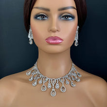 Silver CZ Diamond necklace with Earrings/CZ Stones Necklace Set/Elegant/Unique Jewelry/Indian/Pakistani/Bollywood
