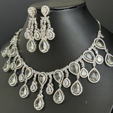 Silver CZ Diamond necklace with Earrings/CZ Stones Necklace Set/Elegant/Unique Jewelry/Indian/Pakistani/Bollywood