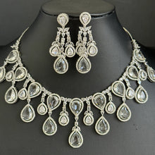 Silver CZ Diamond necklace with Earrings/CZ Stones Necklace Set/Elegant/Unique Jewelry/Indian/Pakistani/Bollywood