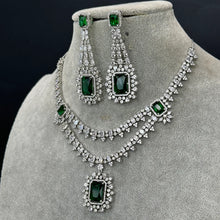 Emerald CZ diamond bridal necklace, American Diamond wedding necklace, Cz jewelry, Indian, Pakistani, Punjabi wedding jewelry