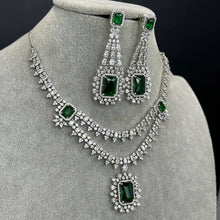 Emerald CZ diamond bridal necklace, American Diamond wedding necklace, Cz jewelry, Indian, Pakistani, Punjabi wedding jewelry