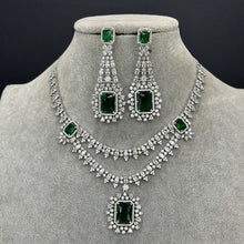 Emerald CZ diamond bridal necklace, American Diamond wedding necklace, Cz jewelry, Indian, Pakistani, Punjabi wedding jewelry