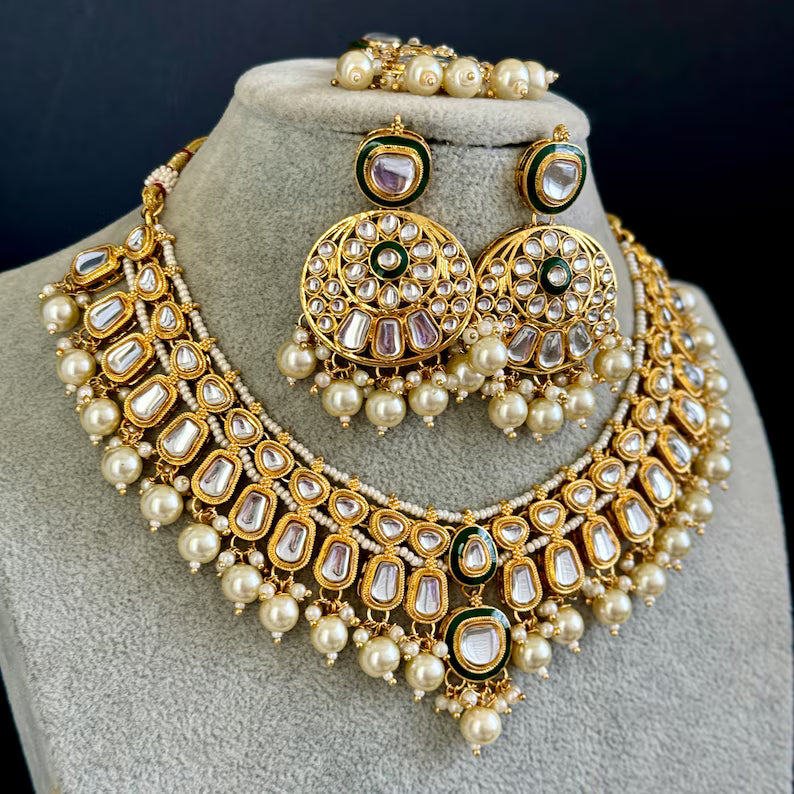 White Pearl Kundan Necklace Set/Kundan Choker/ Bollywood Jewelry/ Indian Pakistani necklace/ punjabi necklace/bridal necklace/indian wedding