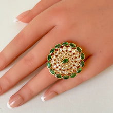Large Gold Finish Polki Ring/Adjustable Ring/Indian Ring/ Pakistani Jewelry/ Indian Jewelry/Bollywood Jewelry/Indian Wedding jewelry
