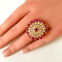 Large Gold Finish Polki Ring/Adjustable Ring/Indian Ring/ Pakistani Jewelry/ Indian Jewelry/Bollywood Jewelry/Indian Wedding jewelry