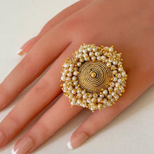 Oversized Statement Gold Pearl Ring/Adjustable Ring/ Indian Ring/Pakistani Jewelry/ Indian Jewelry/ Bollywood Jewelry/Indian Wedding jewelry