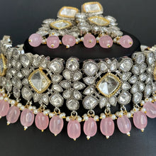 Pink Moissanite Polki Dual tone necklace, Polki Kundan Necklace, Sabyasachi Necklace, Semi Precious, Bollywood Pakistani , Bridal Necklace