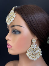 Pearl kundan Tikka Earring Set- Indian Bridal Maang Tikka, Teeka, Tika Pearl Jewelry For Women - Bollywood Bridesmaid Gift