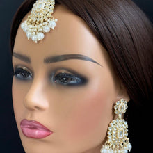 Pearl kundan Tikka Earring Set- Indian Bridal Maang Tikka, Teeka, Tika Pearl Jewelry For Women - Bollywood Bridesmaid Gift