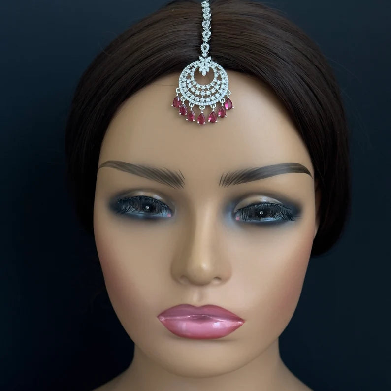 American Diamond Maang tikka/Indian Jewelry/ Indian Wedding Jewelry/ Pakistani Jewelry/ Jhoomer/ Matha patti/ Indian forehead jewelry
