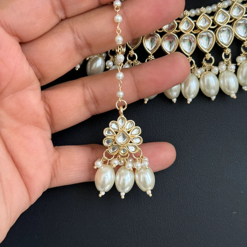 White Pearl Kundan Necklace Set/Kundan Choker/ Bollywood Jewelry/ Indian Pakistani necklace/ punjabi necklace/bridal necklace/indian wedding