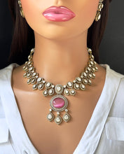 Pink Victorian moissanite polki Necklace,Sabyasachi Necklace, Statement Necklace,Semi Precious Necklace,Designer necklace, Indian wedding