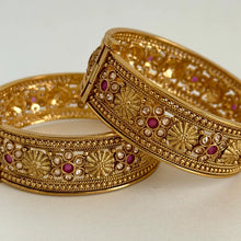Ruby Polki Gold Kada bangles Pair ,Indian Amrapali bangles, Antique bangles, Temple Jewelry, South Indian bangles, Bridal Bangles