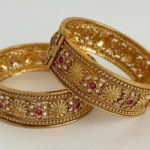 Ruby Polki Gold Kada bangles Pair ,Indian Amrapali bangles, Antique bangles, Temple Jewelry, South Indian bangles, Bridal Bangles