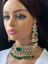 Green Premium Dual Tone Uncut Polki Kundan Necklace - Sabyasachi Inspired Fine Jewelry, Indian Bollywood Celebrity Style Kundan Necklace