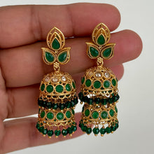 Gold Polki Jhumka, stone Jhumka, Indian Jewelry, Jhumka earrings, Gold earrings, double Jhumka earrings