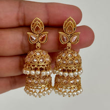 Gold Polki Jhumka, stone Jhumka, Indian Jewelry, Jhumka earrings, Gold earrings, double Jhumka earrings