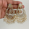 White gold Pearl Kundan chandbali Earrings, White chandbali earrings, Indian pakistani wedding jewelry, bridesmaid gift