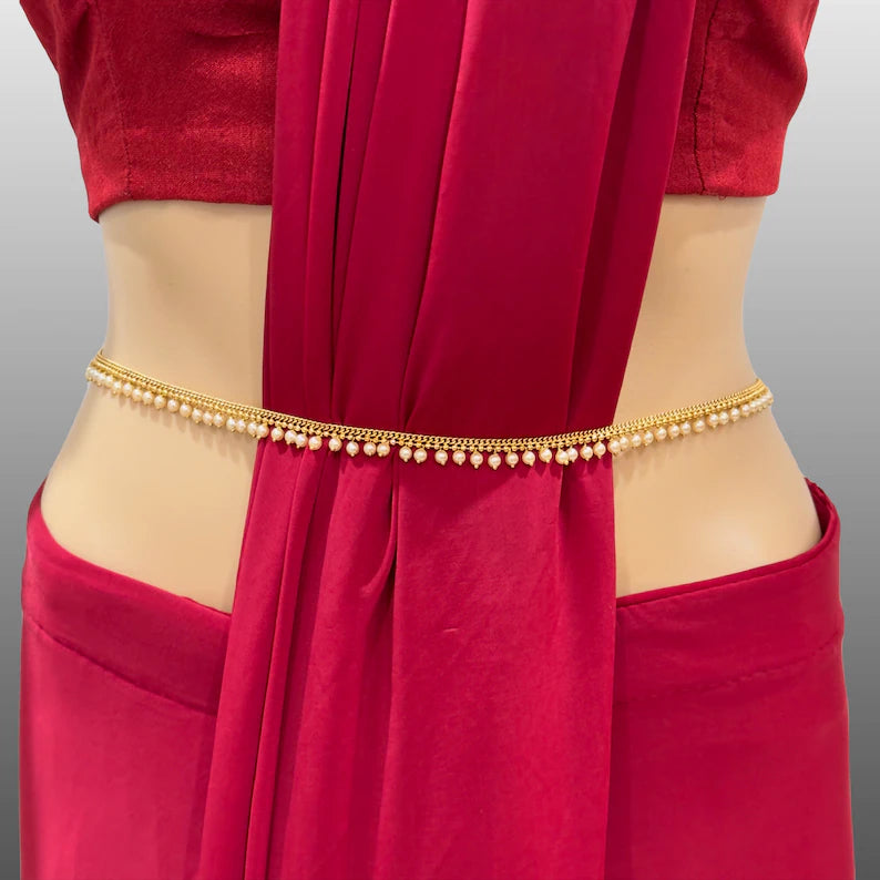 Delicate gold plated pearl Belly Chain/Belly chain/Belt/Indian waist belt/Kamarpatta/waist chain/jewelry belt/Kamarbandh/Pearl Belt