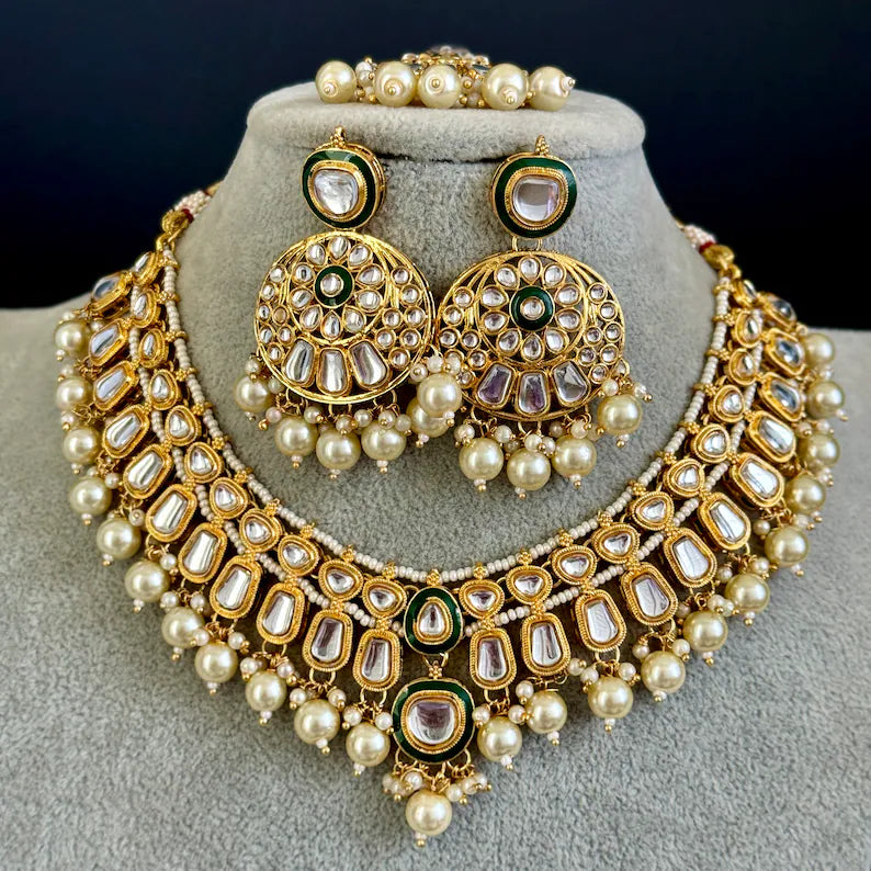 White Pearl Kundan Necklace Set/Kundan Choker/ Bollywood Jewelry/ Indian Pakistani necklace/ punjabi necklace/bridal necklace/indian wedding
