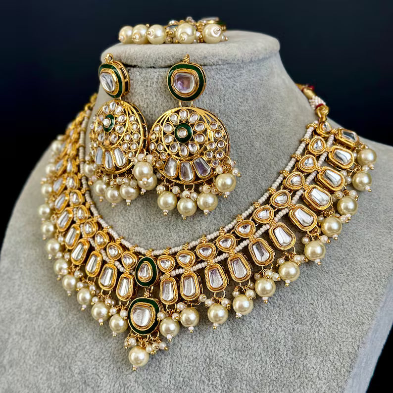 White Pearl Kundan Necklace Set/Kundan Choker/ Bollywood Jewelry/ Indian Pakistani necklace/ punjabi necklace/bridal necklace/indian wedding