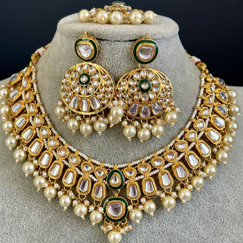 White Pearl Kundan Necklace Set/Kundan Choker/ Bollywood Jewelry/ Indian Pakistani necklace/ punjabi necklace/bridal necklace/indian wedding