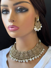 White Antique Polki Kundan Pearl Necklace, bridal, Indian Wedding Jewelry
