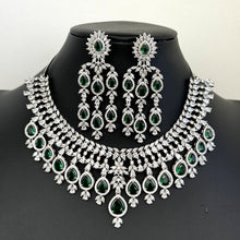 Emerald Cz Diamond necklace/American Diamond/CZ Stones Necklace Set/Elegant/Unique Jewelry/Indian/Pakistani/Bollywood/Indian Wedding/Bridal