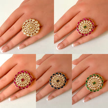 Large Gold Finish Polki Ring/Adjustable Ring/Indian Ring/ Pakistani Jewelry/ Indian Jewelry/Bollywood Jewelry/Indian Wedding jewelry