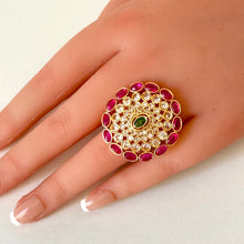Large Gold Finish Polki Ring/Adjustable Ring/Indian Ring/ Pakistani Jewelry/ Indian Jewelry/Bollywood Jewelry/Indian Wedding jewelry