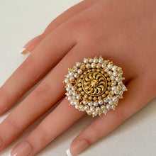 Oversized Statement Gold Pearl Ring/Adjustable Ring/ Indian Ring/Pakistani Jewelry/ Indian Jewelry/ Bollywood Jewelry/Indian Wedding jewelry